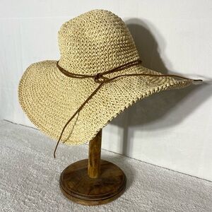 Joe Fresh Woven Paper Wide Brim Floppy Sun Hat with Brown Trim S/M